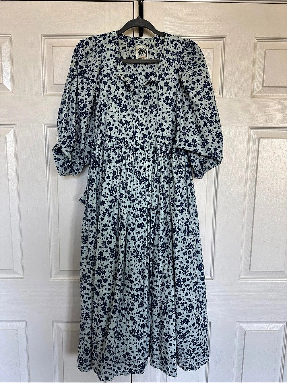 Citrus The Swiss Dobby Bow Dress Floral Maxi Dress Blue & White Large